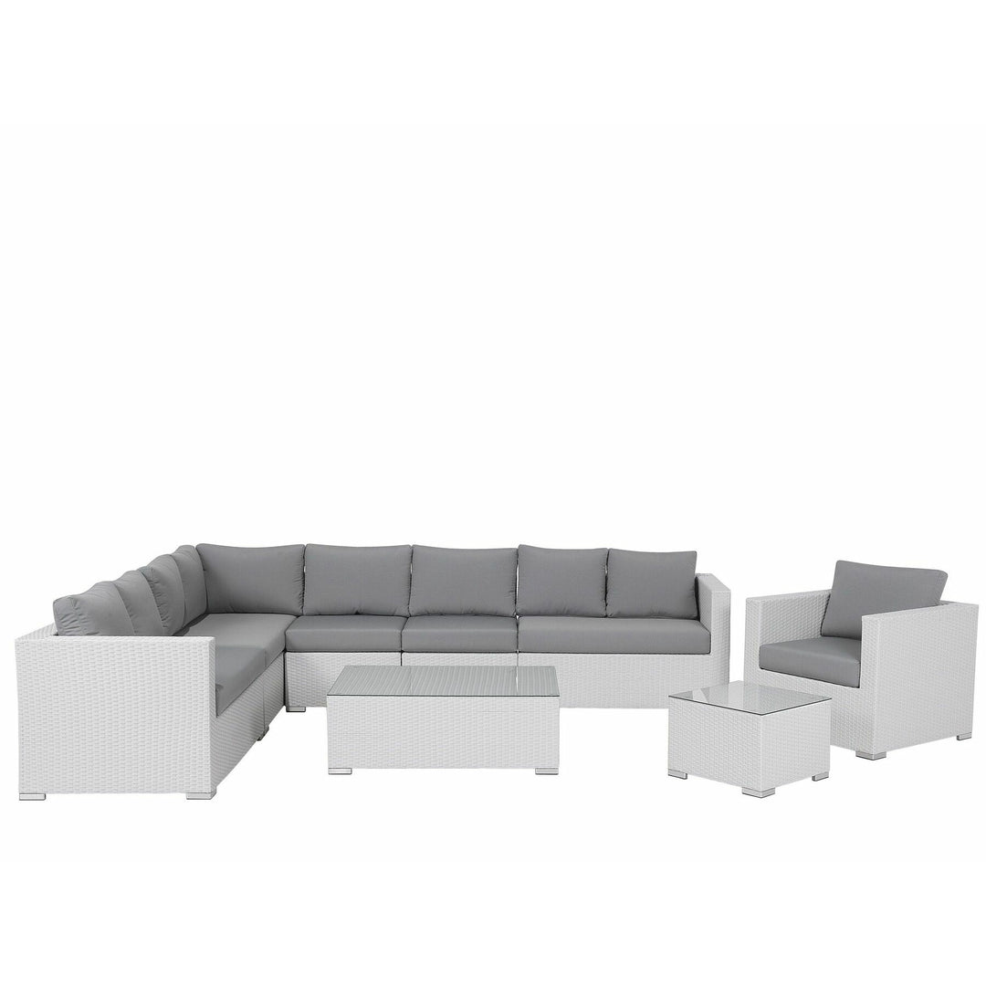 XXL Left Hand 8 Seater PE Rattan Garden Lounge Set White