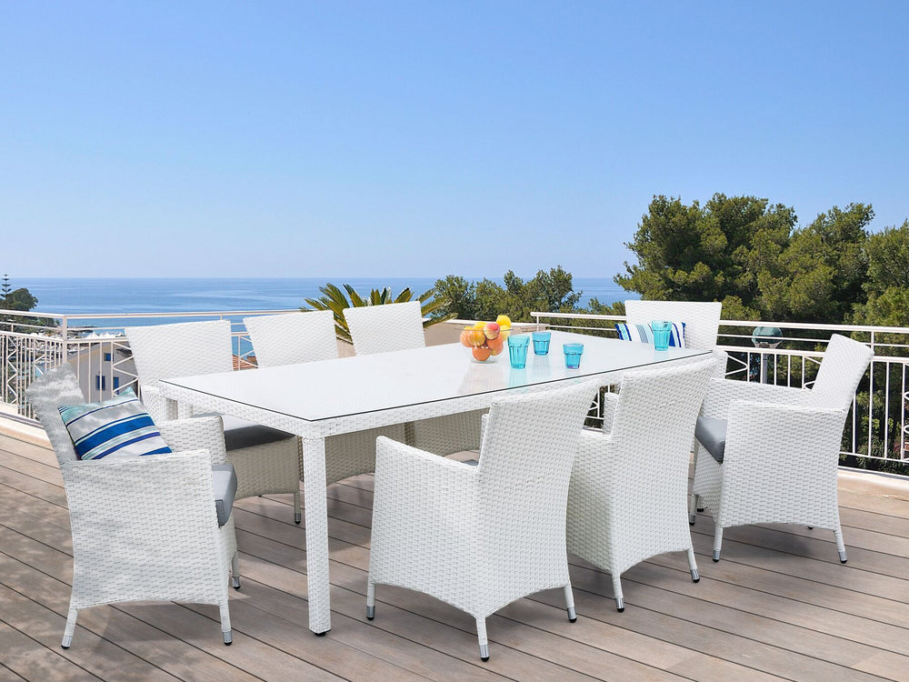 Italy 8 Seater PE Rattan Garden Dining Set White
