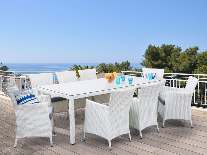 Italy 8 Seater PE Rattan Garden Dining Set White