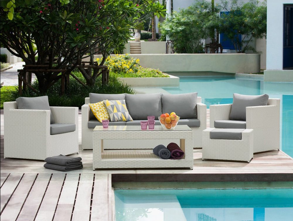 Roma 6 Seater PE Rattan Garden Sofa Set White