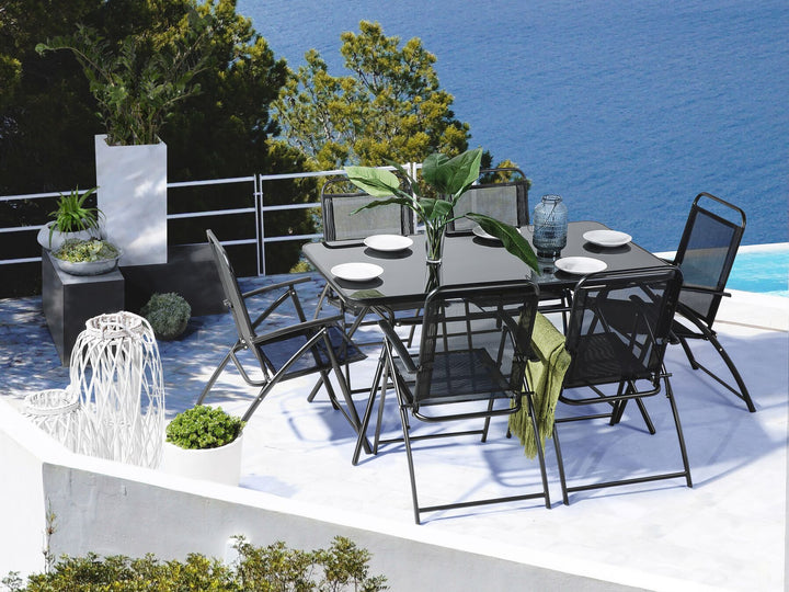 6 Seater Metal Garden Dining Set Black Jeneva