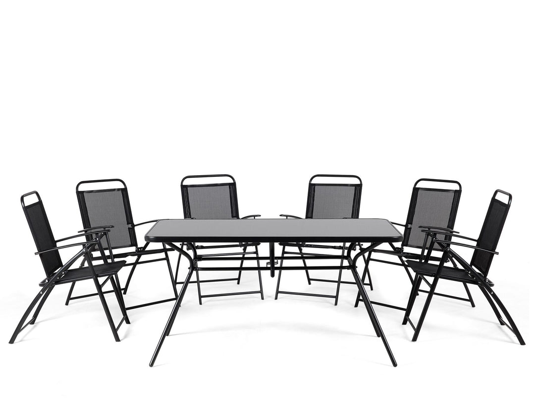 6 Seater Metal Garden Dining Set Black Jeneva