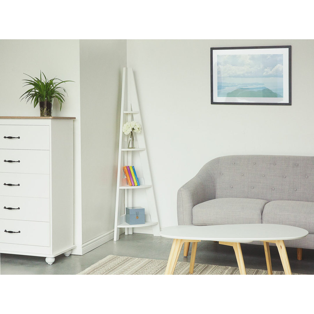 5 Tier Corner Ladder Shelf White Gianni