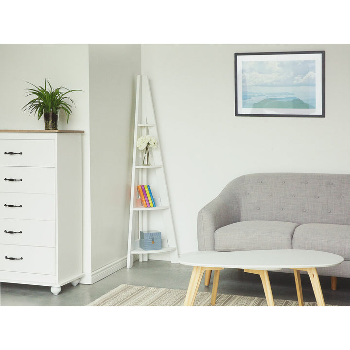 5 Tier Corner Ladder Shelf White Gianni