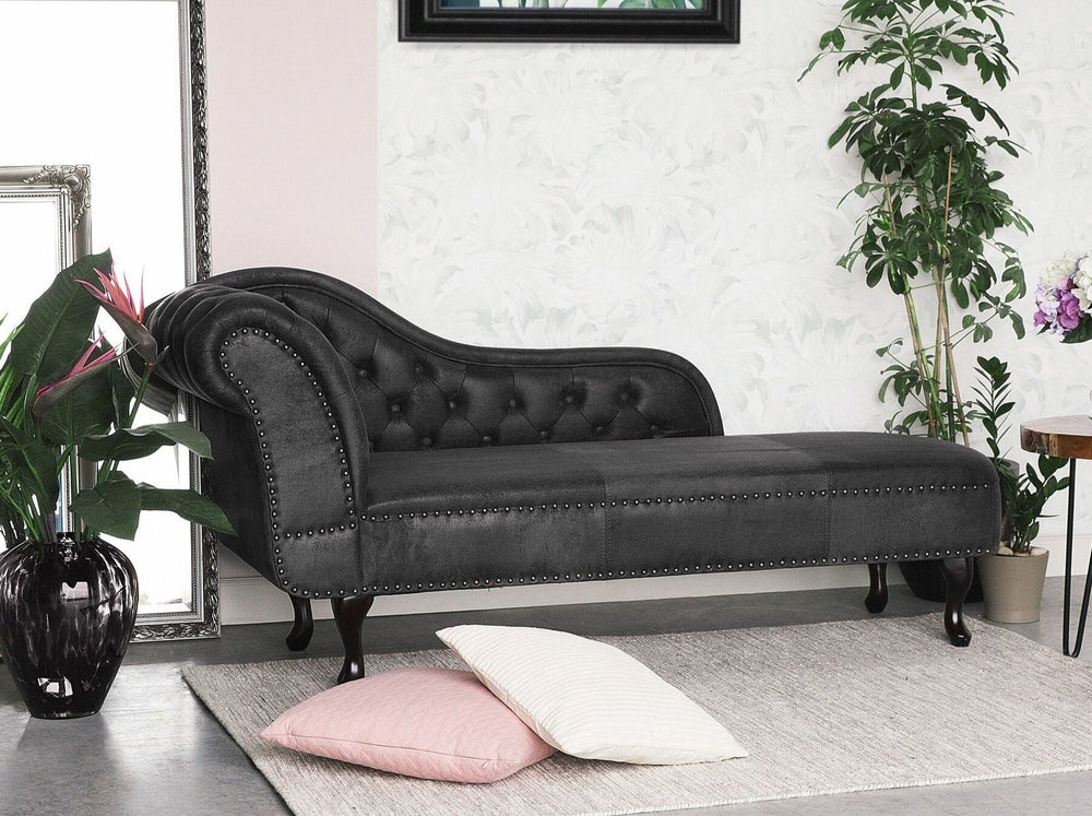 Left Hand Chaise Lounge Faux Suede Grey NIMES