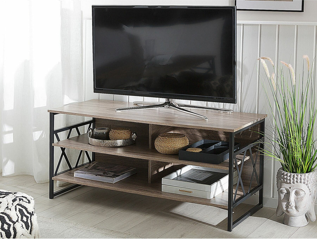 TV Stand Taupe Wood with Black CARLISLE
