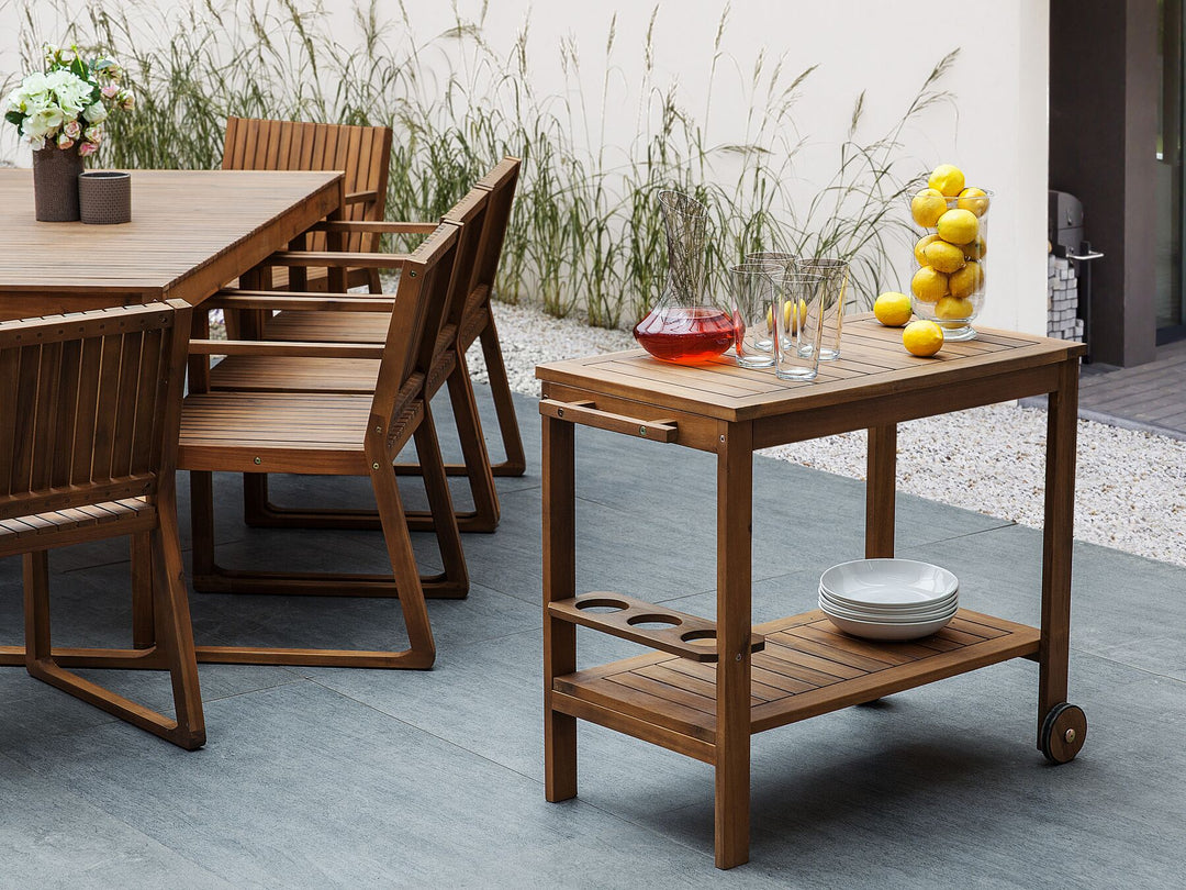 Sassari 6 Seater Acacia Wood Garden Dining Set with Trolley