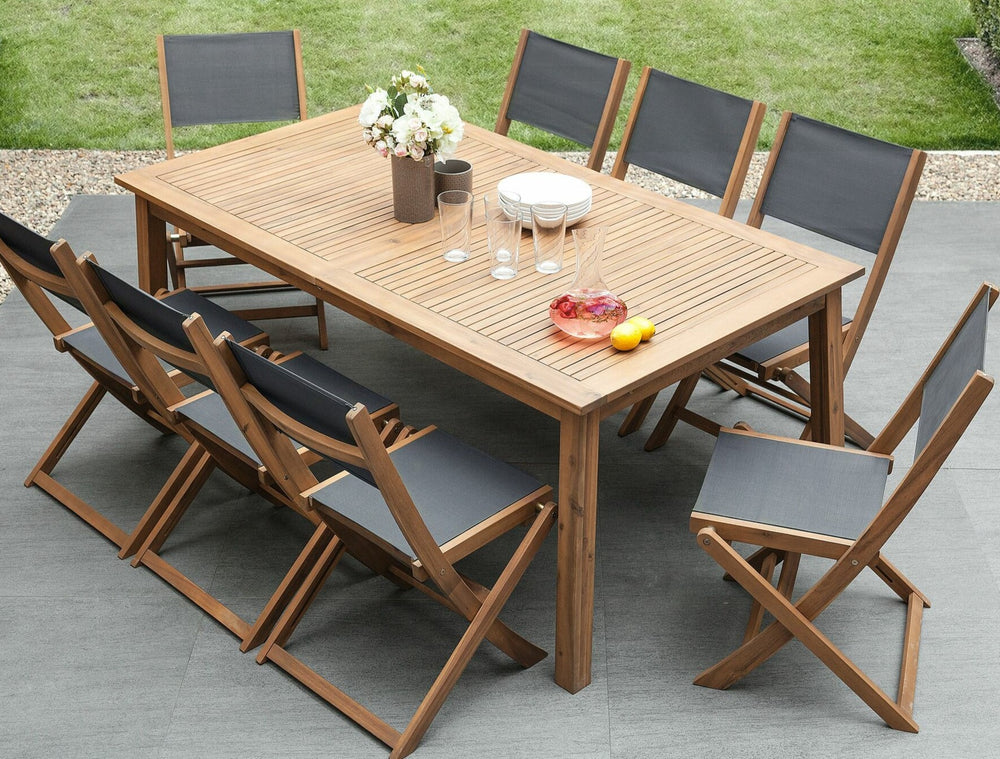 Cesana 8-Seater Acacia Wood Garden Dining Set with 2 Sun Loungers 