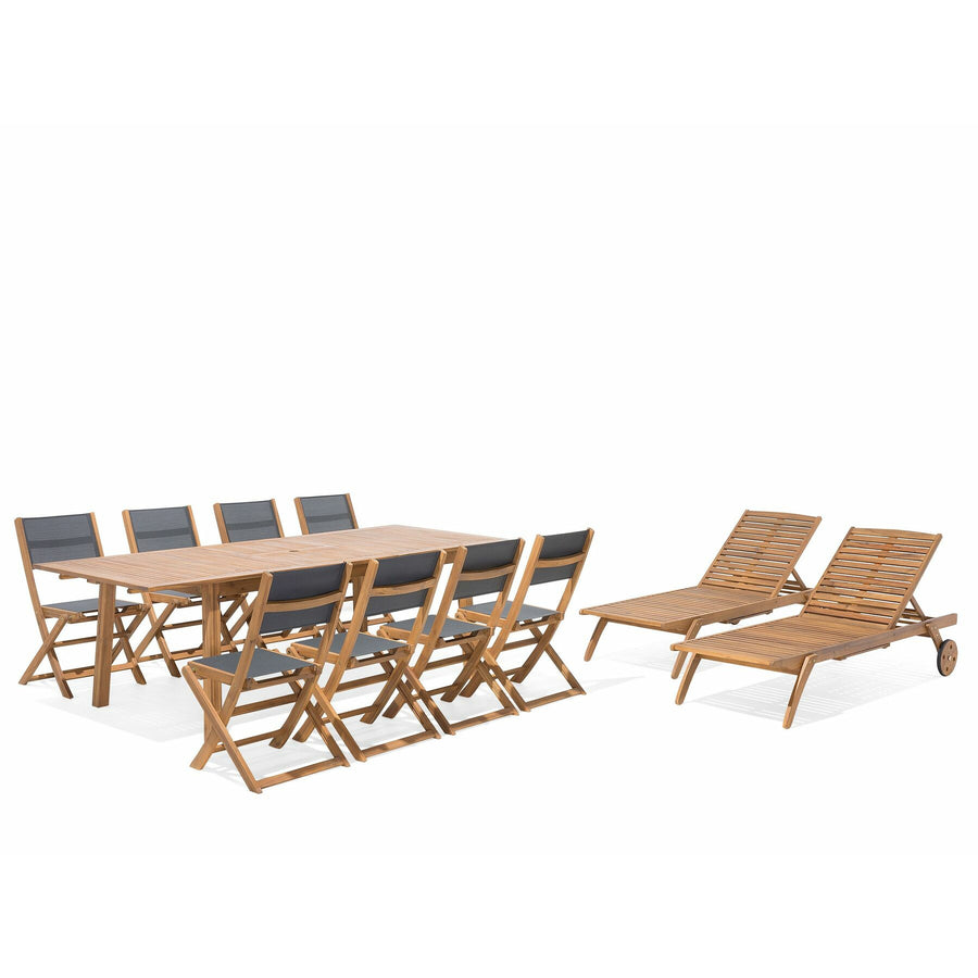 Cesana 8-Seater Acacia Wood Garden Dining Set with 2 Sun Loungers 