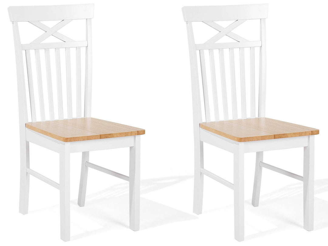 Dining Chair Set of 2 Light Wood and White Brahn