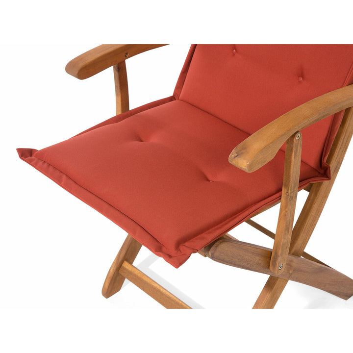 Maui 8 Seater Acacia Wood Garden Dining Set with Parasol and Red Cushions