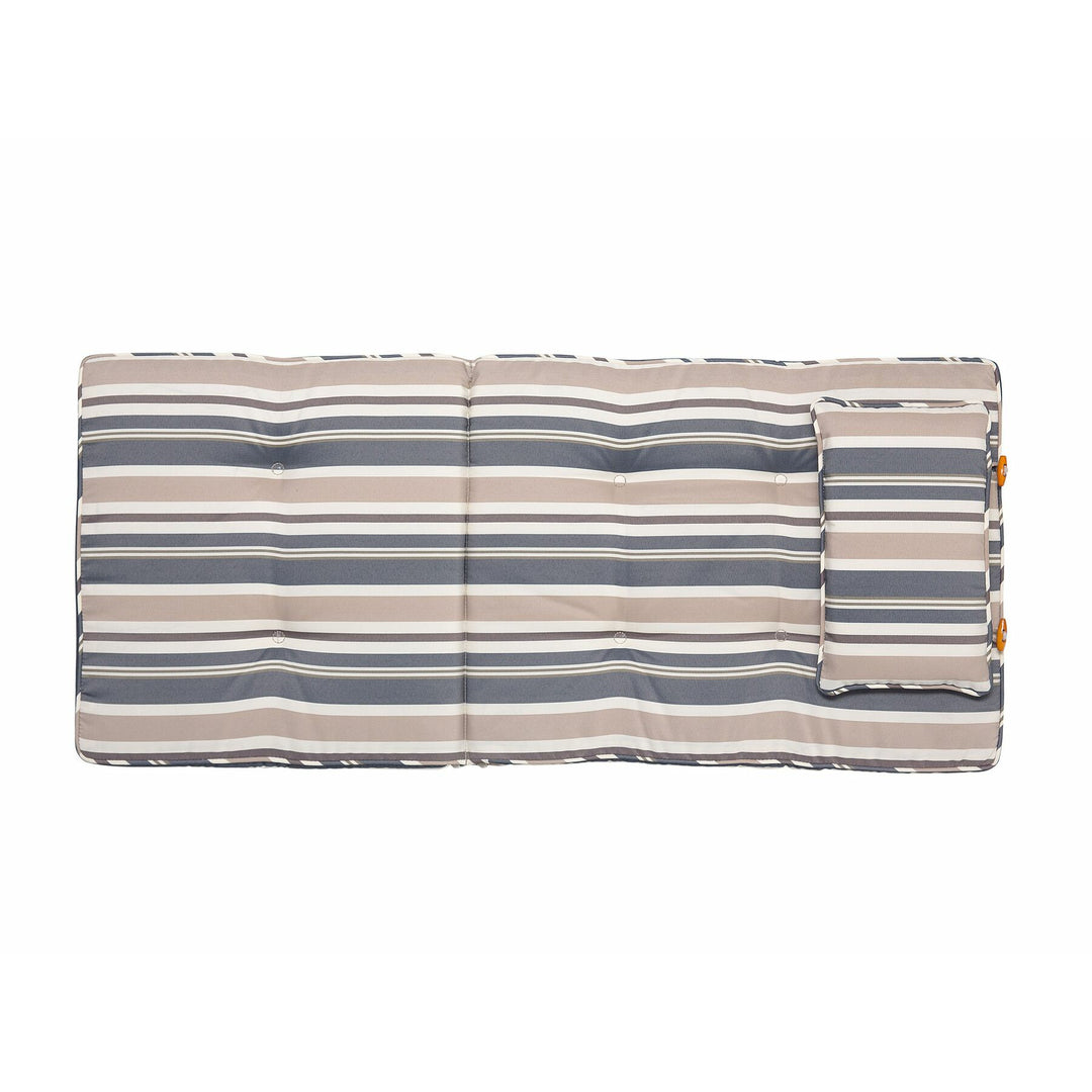 Maui 8 Seater Acacia Wood Garden Dining Set with Beige Parasol and Blue Stripes Cushions