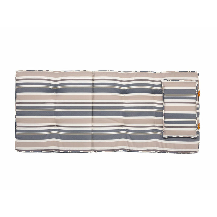 Maui 8 Seater Acacia Wood Garden Dining Set with Beige Parasol and Blue Stripes Cushions