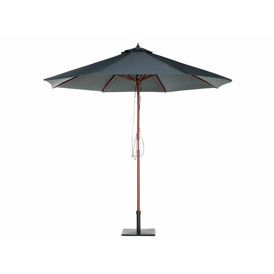 Maui 8 Seater Acacia Wood Garden Dining Set with Grey Parasol and Beige Cushions