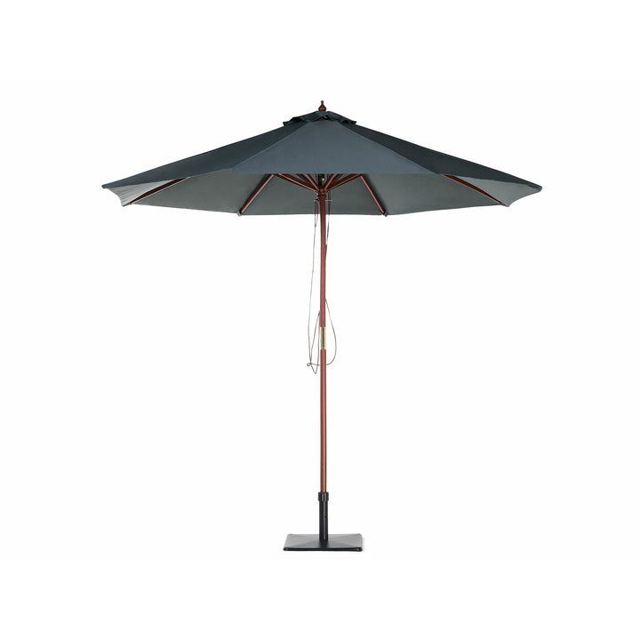 Maui 8 Seater Acacia Wood Garden Dining Set with Grey Parasol and Beige Cushions