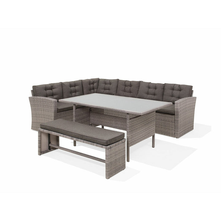 Viterbo Left Hand 8 Seater PE Rattan Garden Corner Sofa Set Grey 