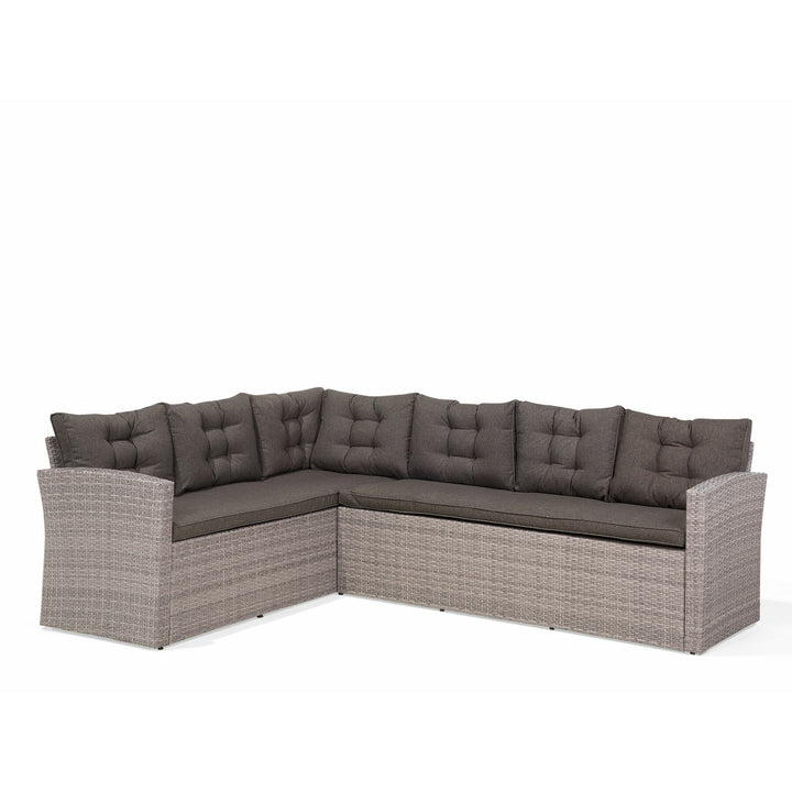 Viterbo Left Hand 8 Seater PE Rattan Garden Corner Sofa Set Grey
