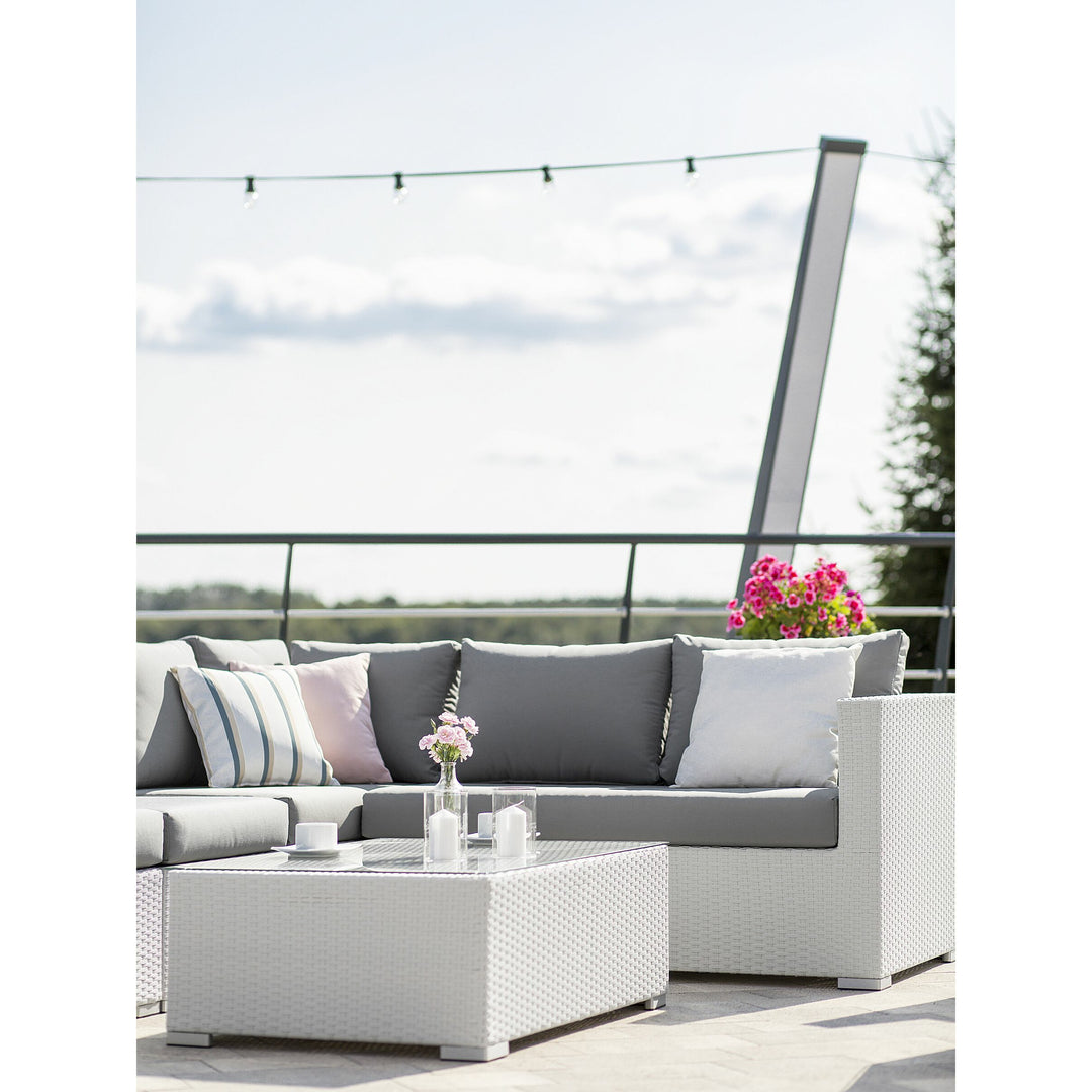 XXL Left Hand 8 Seater PE Rattan Garden Lounge Set White