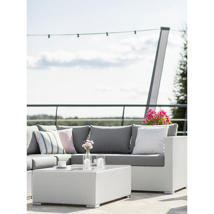 XXL Left Hand 8 Seater PE Rattan Garden Lounge Set White