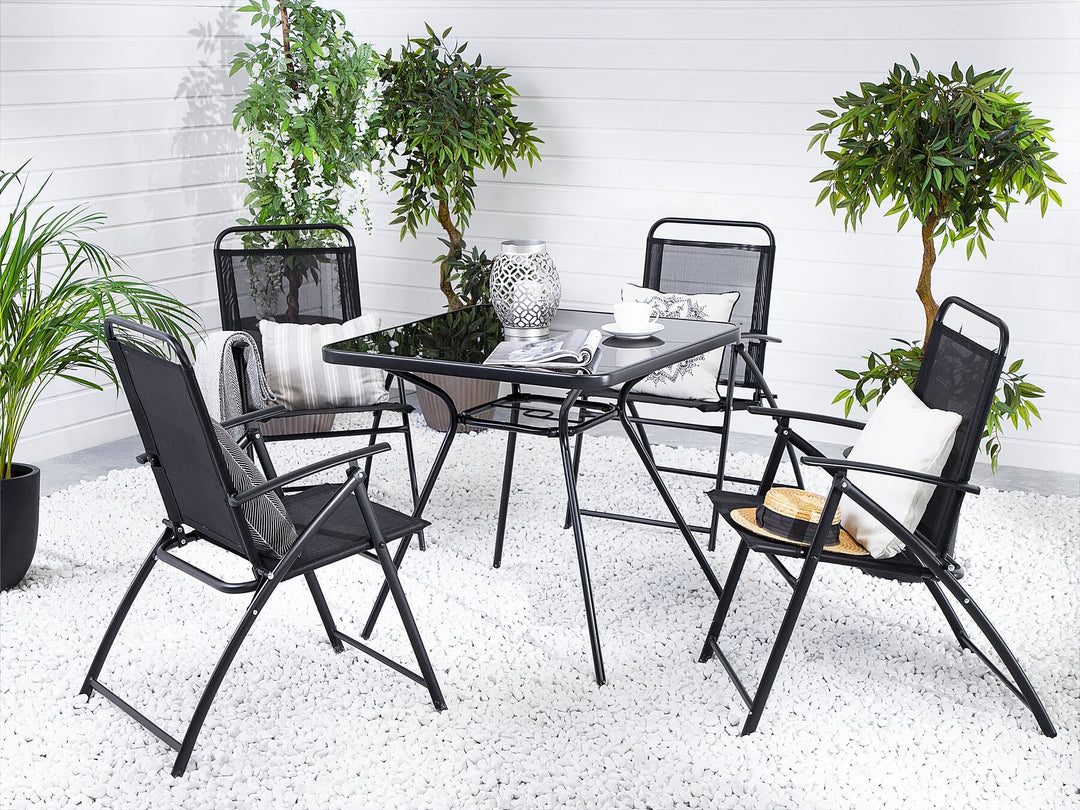 4 Seater Metal Garden Dining Set Black Jeneva