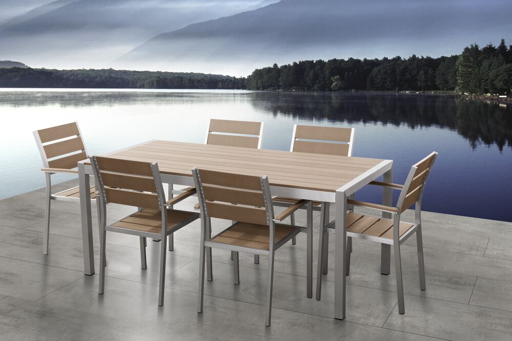 6 Seater Aluminium Garden Dining Set Brown Vernio