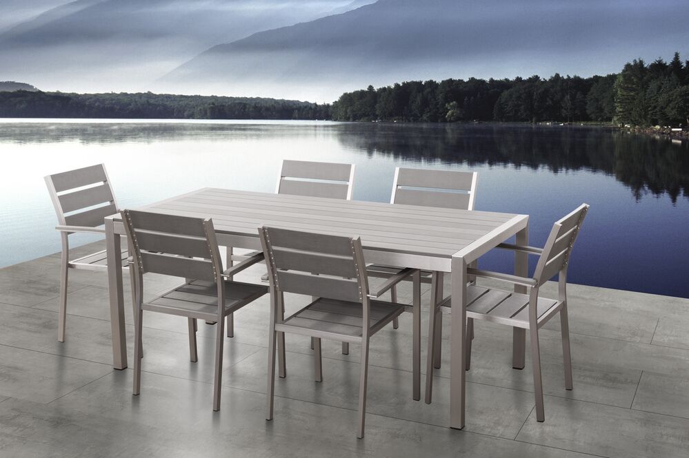 6 Seater Aluminium Garden Dining Set White Vernio