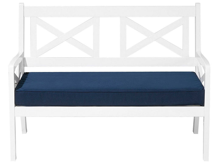 Acacia Wood Garden Bench White 121 cm with Blue Cushion Baltic