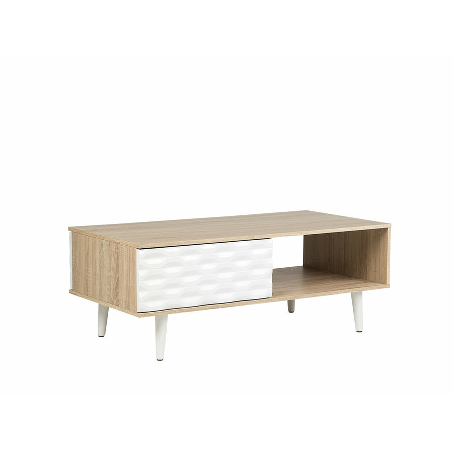 Coffee Table with Drawer White and Light Wood SWANSEA
