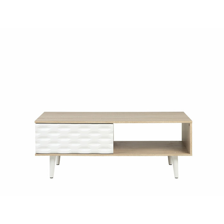 Coffee Table with Drawer White and Light Wood SWANSEA

