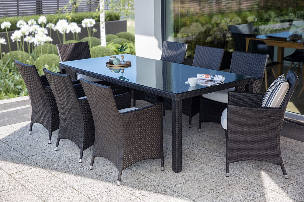 Italy 8 Seater PE Rattan Garden Dining Set Dark Brown