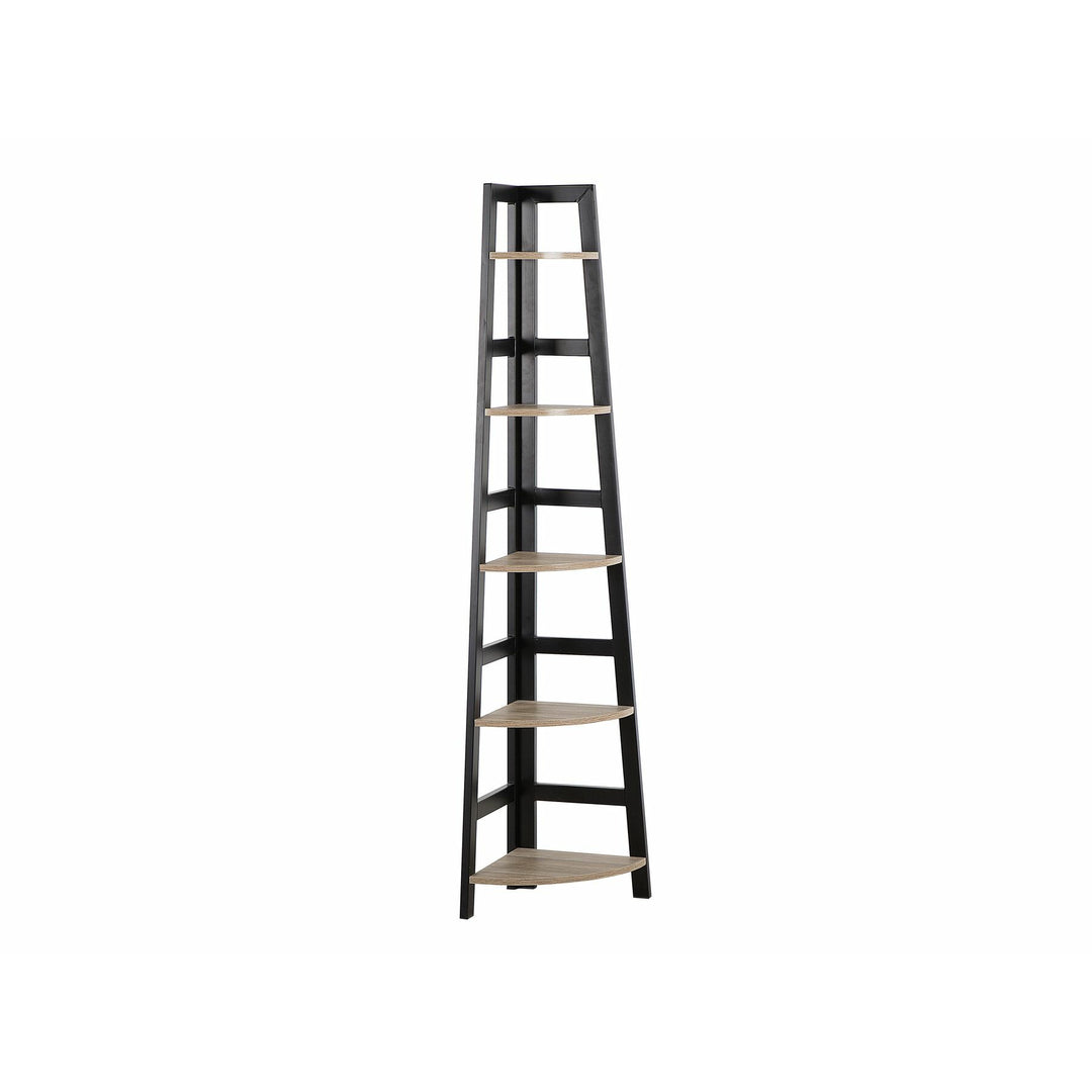 Corner Ladder Shelf Black and Light Wood Chiasson