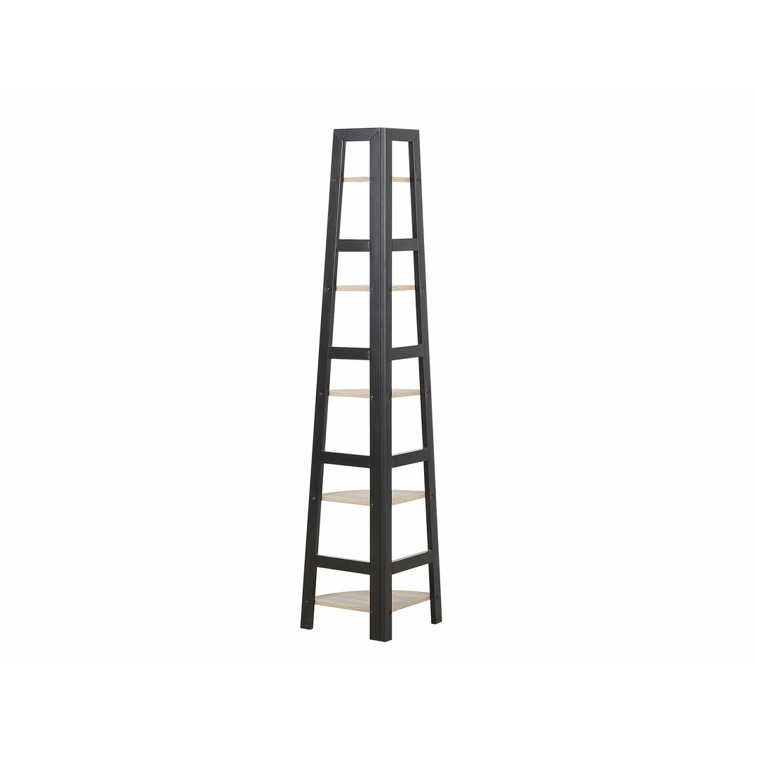 Corner Ladder Shelf Black and Light Wood Chiasson