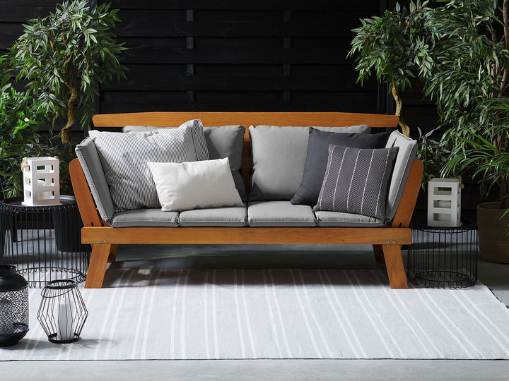 Eucalyptus Wood Garden Bench 210 cm with Grey Cushions Portici