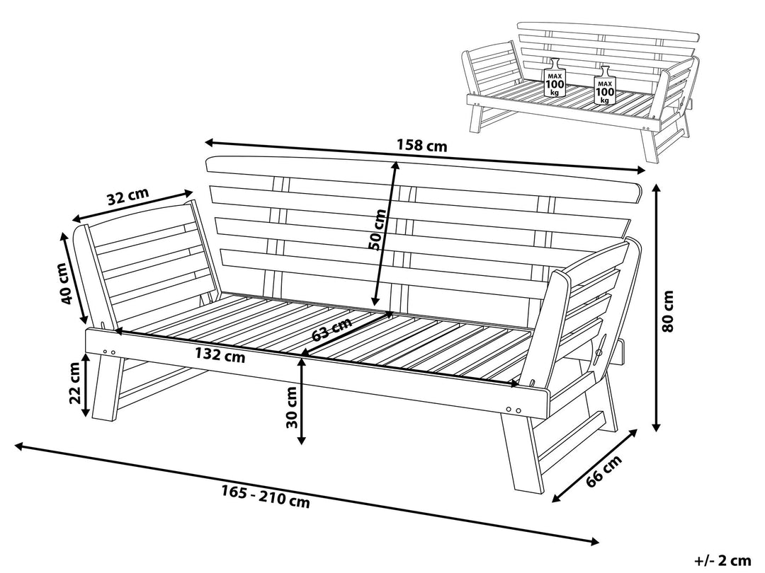 Bench with Cushion Wood 210 cm Light Brown Portici