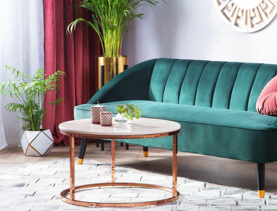 Marble Effect Coffee Table Beige with Copper CORAL
