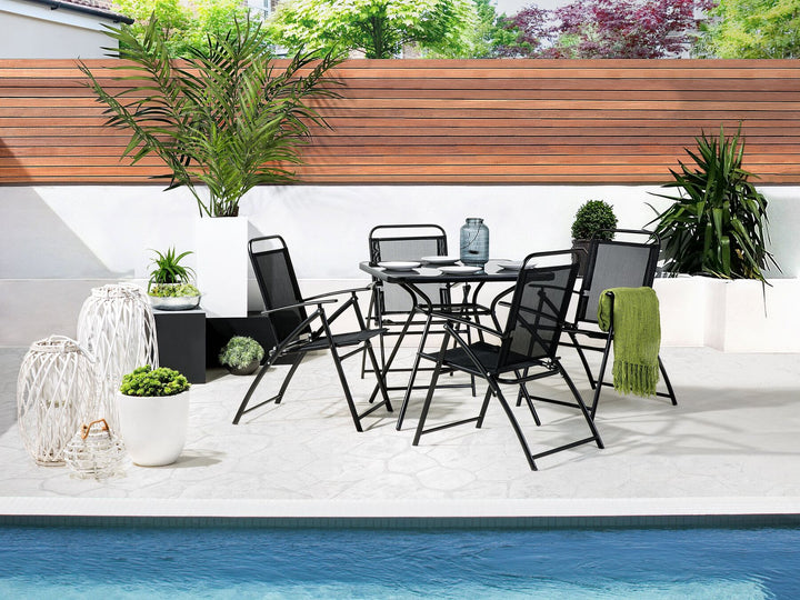 4 Seater Metal Garden Dining Set Black Jeneva