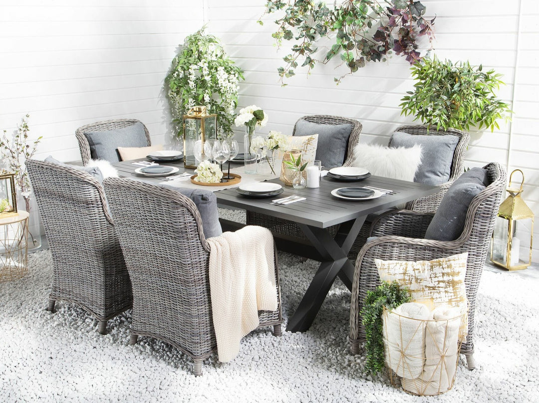Cascais 6 Seater PE Rattan Garden Dining Set Grey