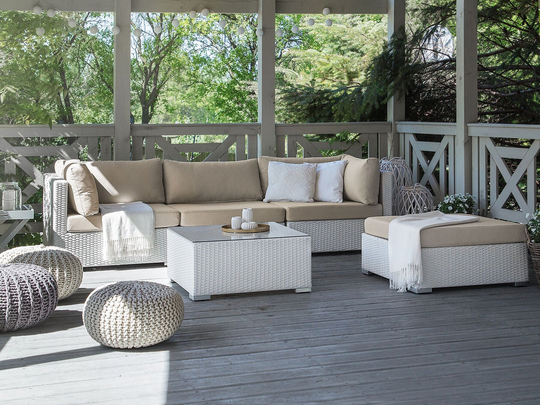Sano 4  Seater PE Rattan Garden Corner Sofa Set White 