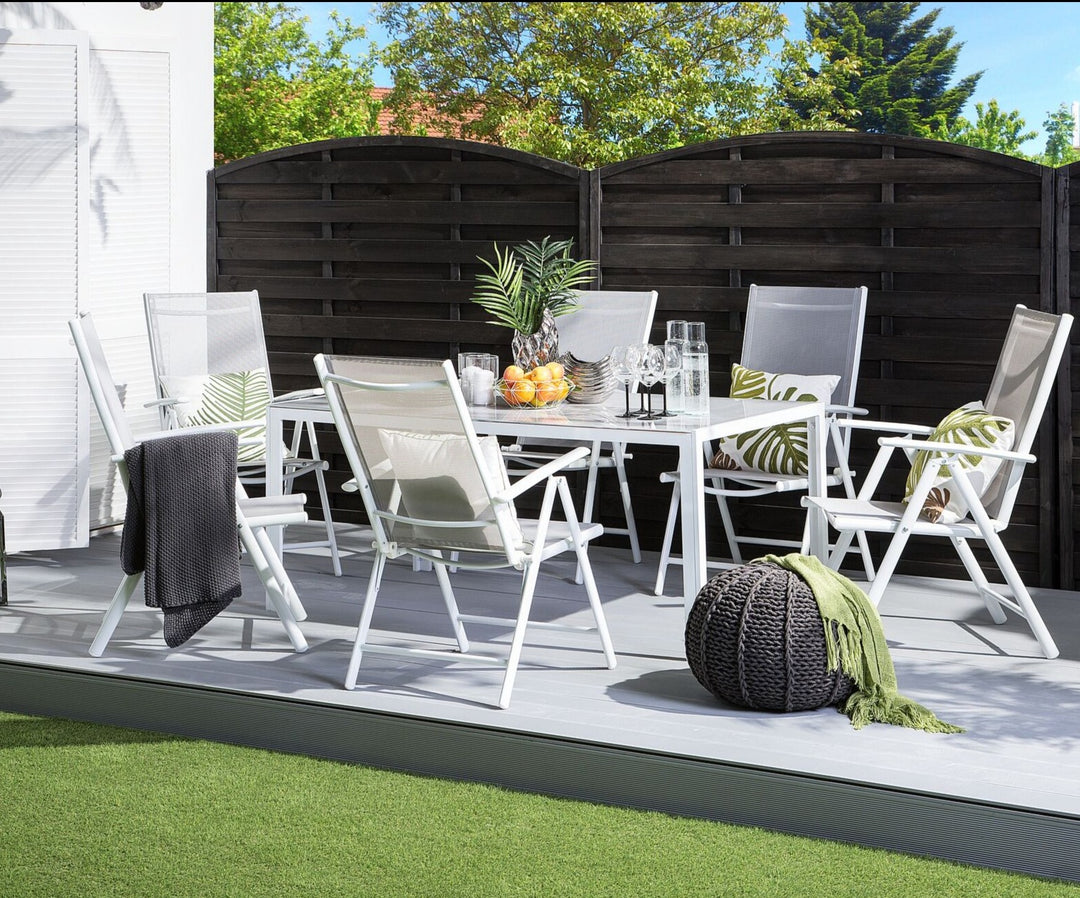 6 Seater Metal Garden Dining Set Grey Catania