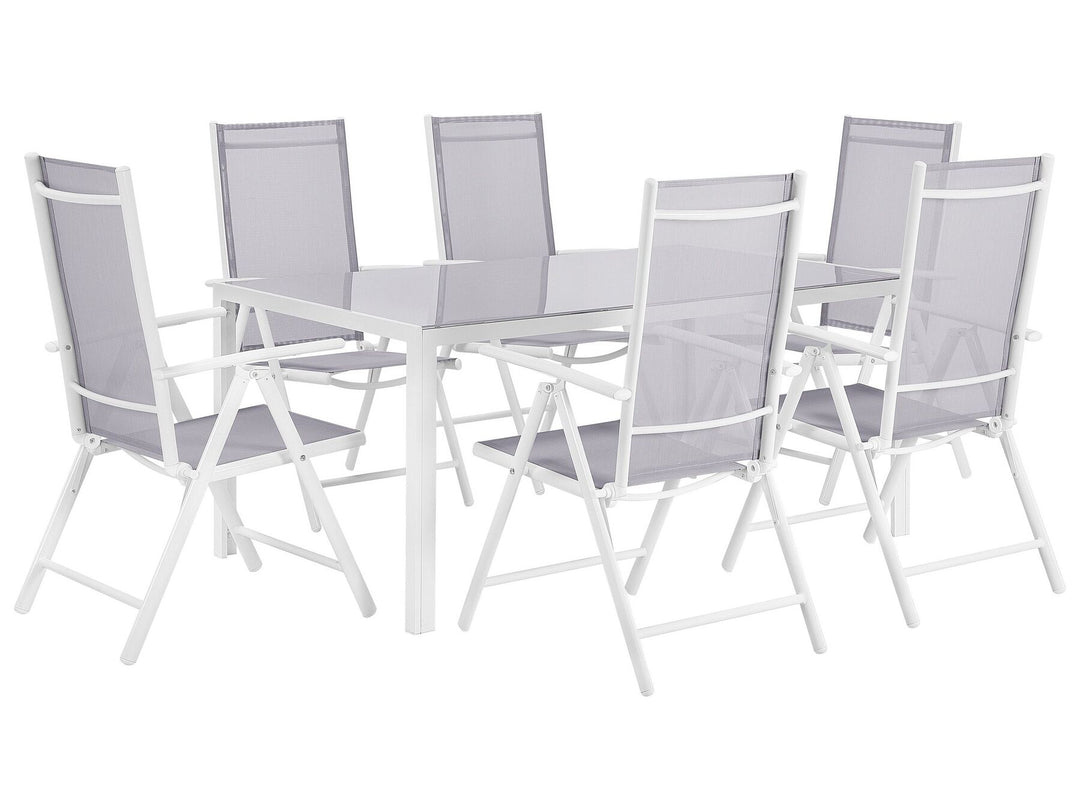 6 Seater Metal Garden Dining Set Grey Catania