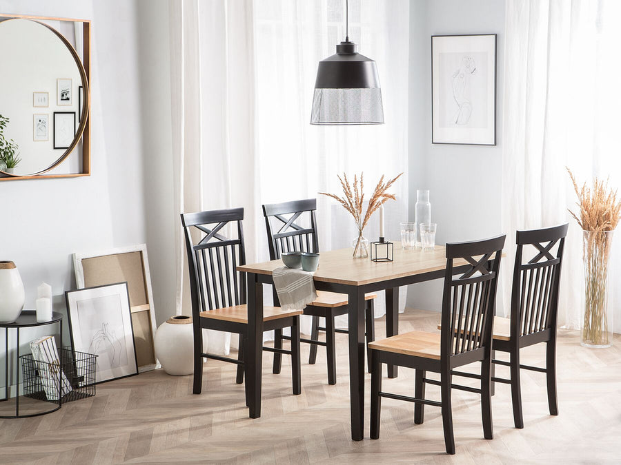 4 Seater Dining Set Light Wood and Black HOUSTON

