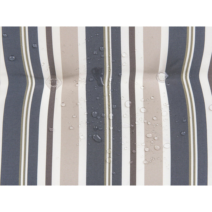 Maui 8 Seater Acacia Wood Garden Dining Set with Beige Parasol and Blue Stripes Cushions