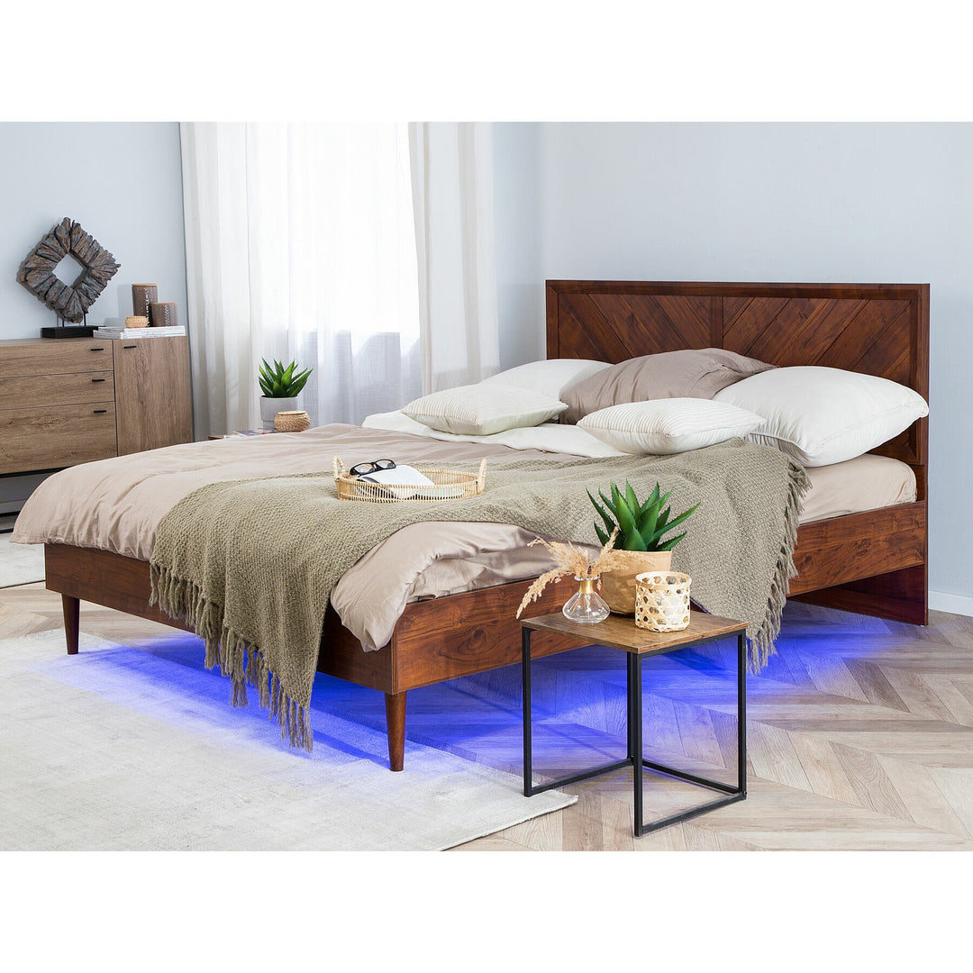Bed with LED Dark Wood 160 x 200 cm EU King Size Sanders