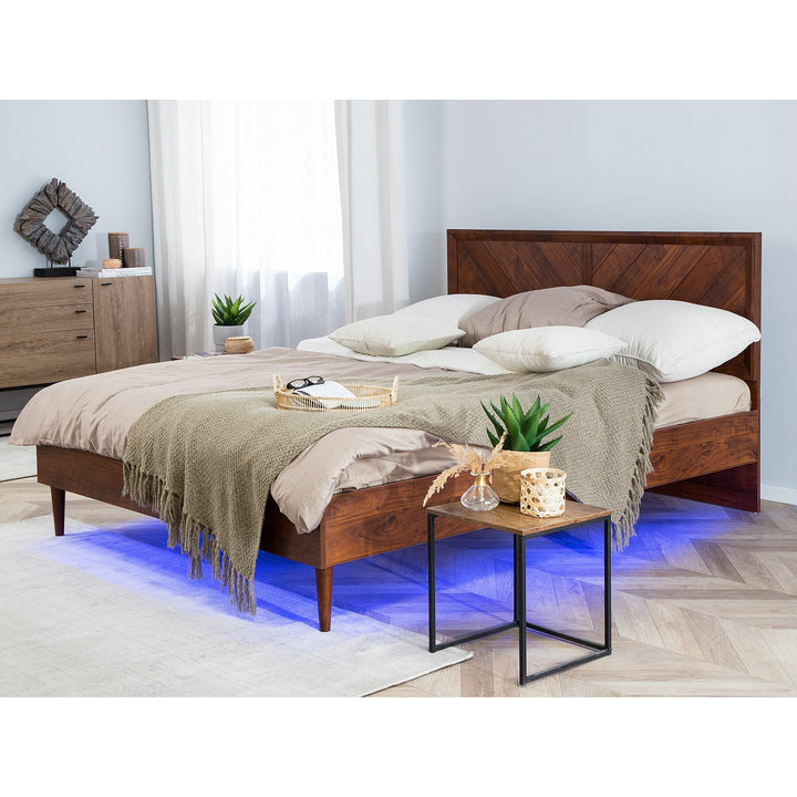 Bed with LED Dark Wood 160 x 200 cm EU King Size Sanders