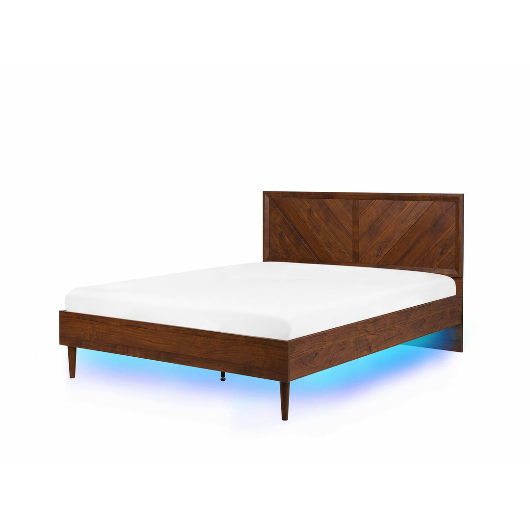 Bed with LED Dark Wood 160 x 200 cm EU King Size Sanders