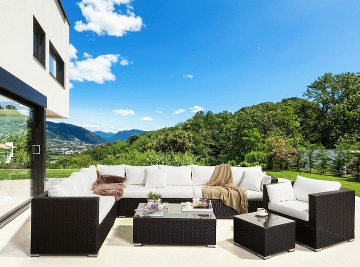 XXL Left Hand 8 Seater PE Rattan Garden Lounge Set Brown