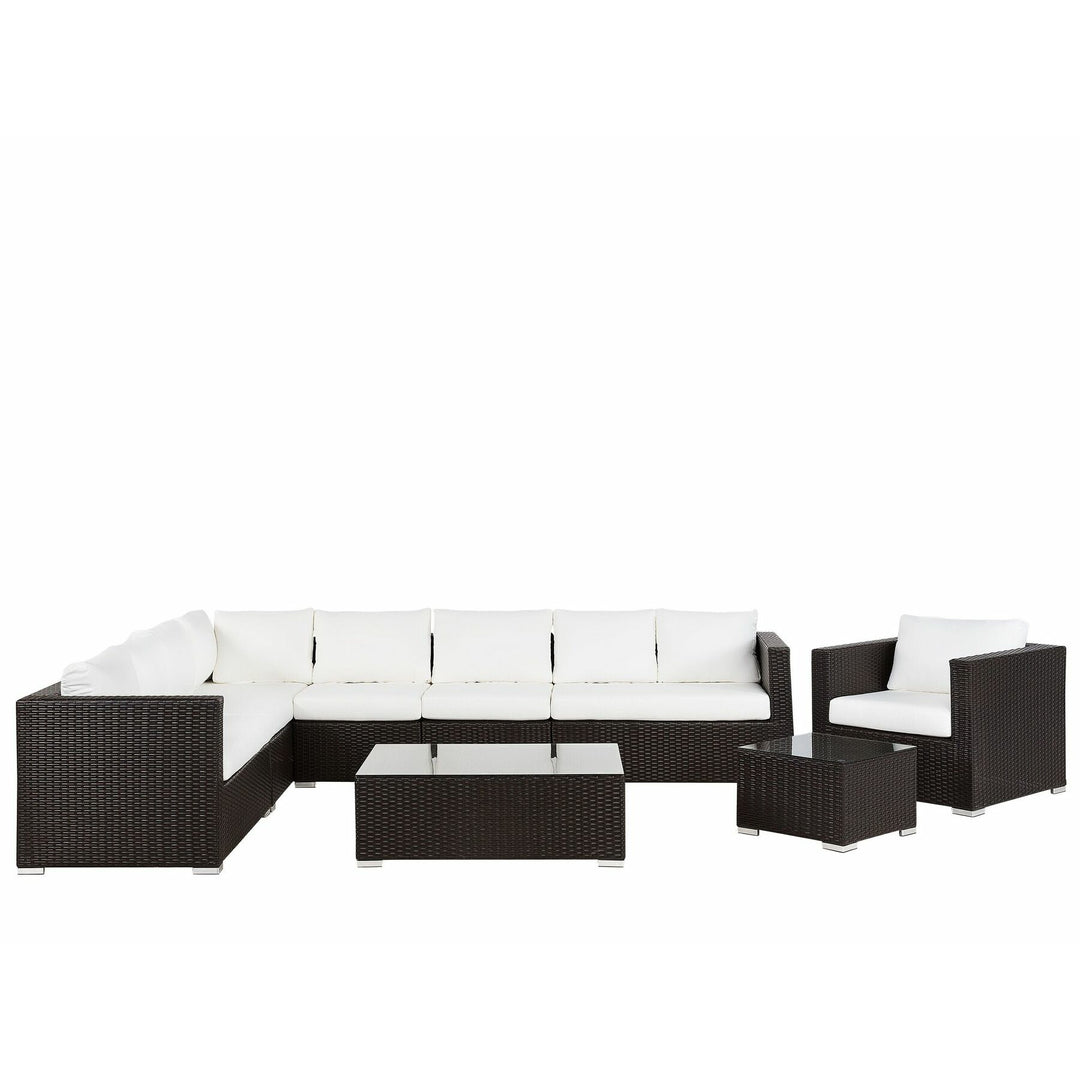 XXL Left Hand 8 Seater PE Rattan Garden Lounge Set Brown