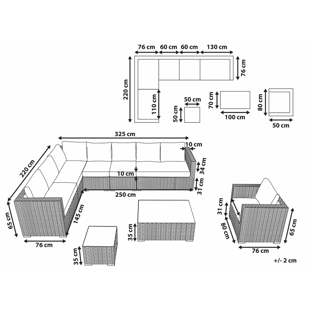 XXL Left Hand 8 Seater PE Rattan Garden Lounge Set Brown