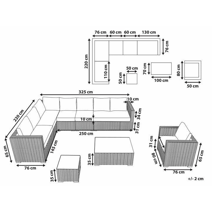 XXL Left Hand 8 Seater PE Rattan Garden Lounge Set Brown