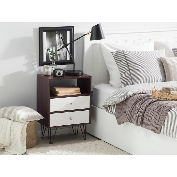 Kepner 2 Drawer Bedside Table Dark Wood with White